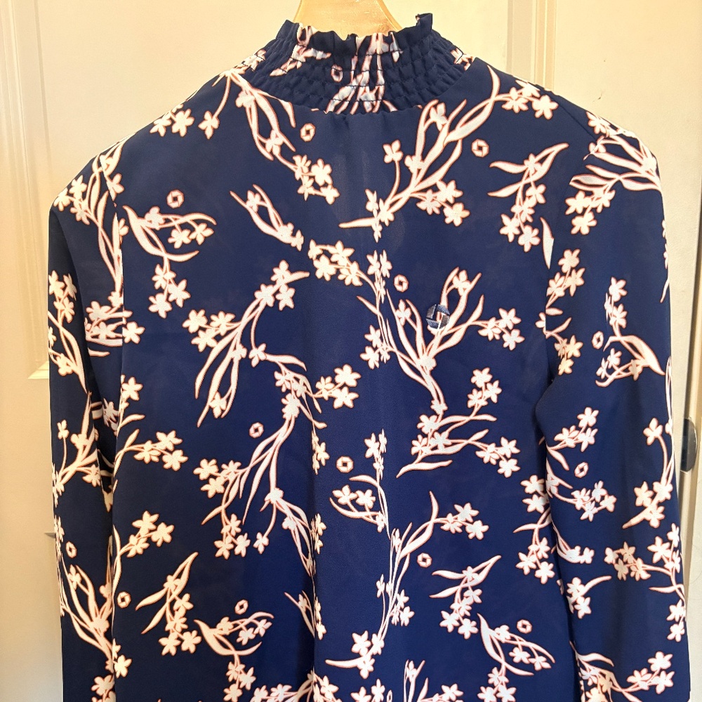 Chase Lands’ End Navy Floral Work Blouse | Size 6 | NWT